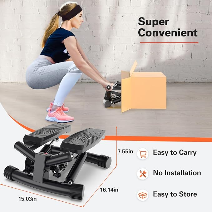 Mini Stepper Exercise Machine, Hydraulic Home Stepper Exercise Machine,300 LB Weight Black, Step Machine for Exercise at Home,2 MM Thickness Stepping Machine for Exercise at Home