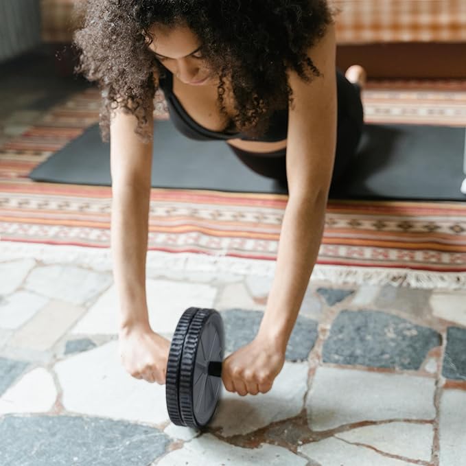 Daiwa Felicity Core Fitness Dual Ab Wheel – Dual-Wheel Ab Roller for Core Strength & Full-Body Workout – Strengthens Abs, Obliques, Back, Hips & Glutes – Portable Core Trainer for All Fitness Levels