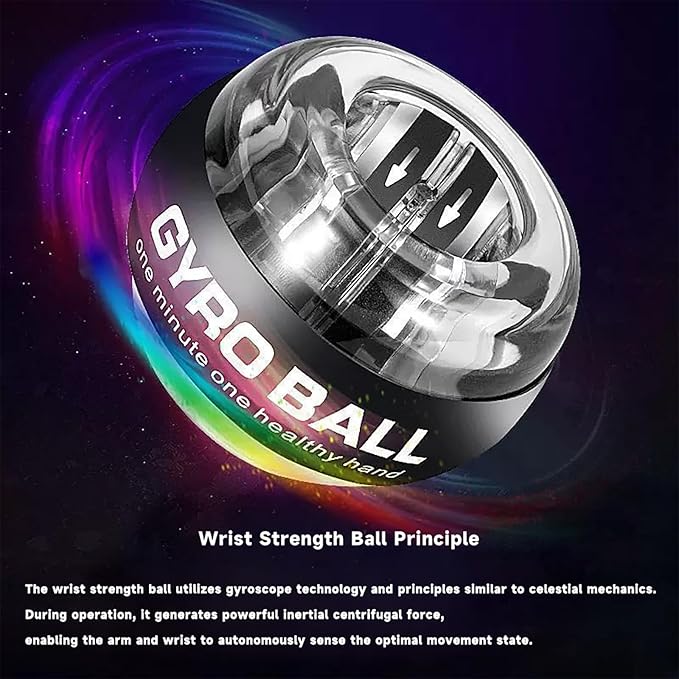Hand Grip Strengthener Ball, Wrist Ball gyro ball Exerciser, Auto-Start Wrist Balls Hand Exerciser, Devices with LED Lights for Strengthening Arms, hand strengthening devices,powerball gyro exerciser (Baseball)