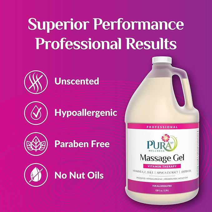 Vitamin Therapy 1 Gallon Massage Gel, Vitamin E, Professional, Massage Therapy, Deep Tissue, Unscented, Hypoallergenic, Natural Ingredients, Skin Hydrating, Moisturizing, Muscle Relief