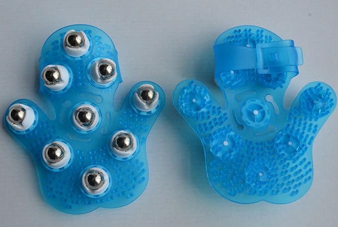 2 PCS Glove Massager Palm Shaped Handheld Massage Tool with Roller Balls for Muscle Back Neck,Portable (Blue)
