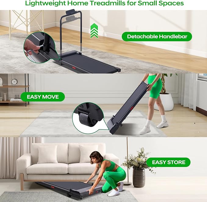 Walking Pad with Handle Bar and Incline, 3.0HP Portable Compact Walking Pads Treadmills with Handles for Home Small, 0.6-7.6MPH Electric Treadmills for Apartment/Home Small Spaces, 350LBS