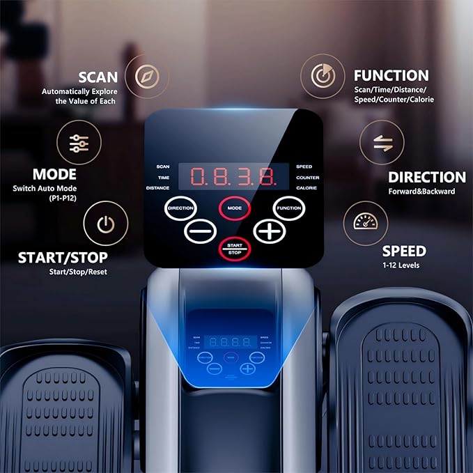 Under Desk Elliptical Machine,Electric Leg Exerciser for Seniors,12 Adjustable Speeds&12 Modes with Remote Control,Elastic Rope,Manual&Auto Mode for Home Office