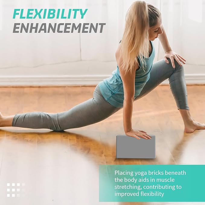Yoga Blocks 4 Pack - Premium 3"x6"x9" EVA Foam Bricks for Pilates Workout, Stretching, Meditation | Non-slip and Lightweight Yoga Bricks for Flexibility, Balance, Spine Strength
