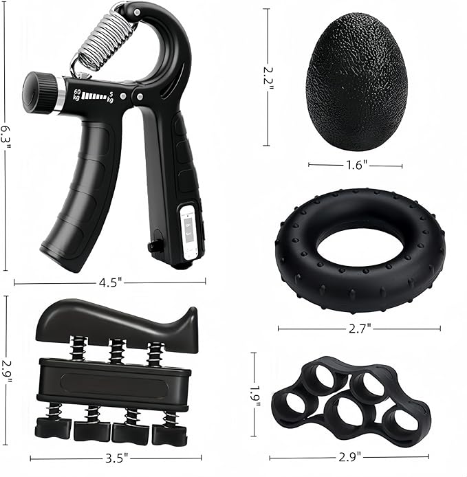5-in-1 Adjustable Grip Strength Trainer Set, 5-60kg Resistance Hand Gripper + Finger Exerciser + Grip Ball, Hand Strength Training Equipment for Fitness/Rehabilitation/Office Relaxation