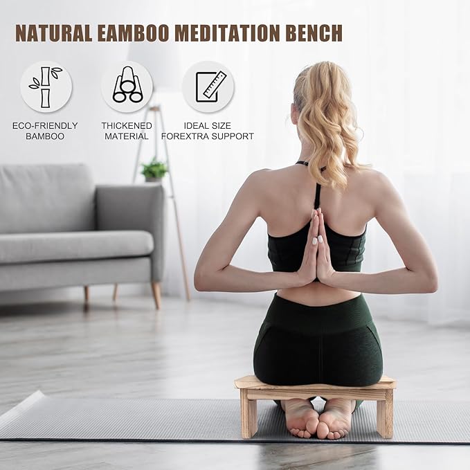Meditation Bench - Yoga Bench,Wooden Zen Meditation Stool Kneeling Bench for Mindfulness Practice Tea Ceremony and Relaxation Ergonomic Design for Comfort and Support Household (Light Wood)