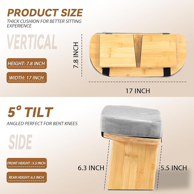 Meditation Bench, Bamboo Meditation Stool, Folding Kneeling Meditation Bench, Seiza Prayer Bench, Prayer Bench with Meditation Cushion, Kneeling Stool(Grey)