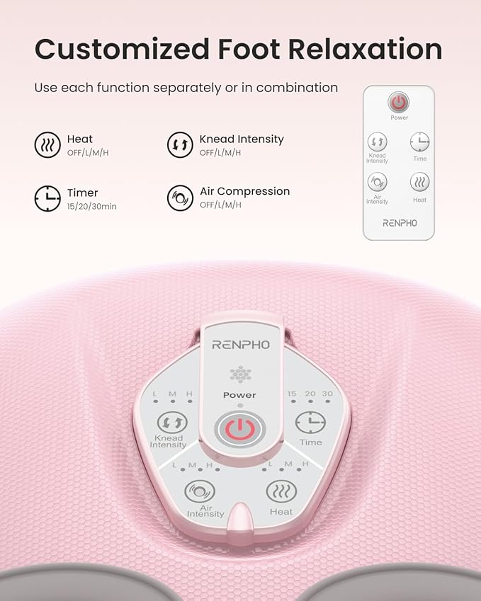RENPHO Foot Massager Machine with Heat [2026 Upgraded], Shiatsu Foot Massager for Plantar Fasciitis, Birthday Gifts for Women Men, Cordless Control, Best Gifts for Women/Mom/Wife, Pink