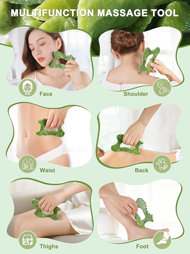 6-in-1 Jade Stone Body Gua Sha Facial Tools - Lymphatic Drainage Tool, Face Sculpting Tool & Acupressure tool - Body Guasha Tool, Trigger Point Massage Tool for Fascia Massage Valentine's Day Gifts