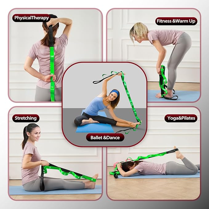 Stretching Strap with 10 Loops-Yoga Strap for Physical Therapy,Home Workout,Pilate & Flexibility Training,Non Elastic Exercise Stretch Band for Hamstring,Leg Stretcher Belt,Flexibility Fascia