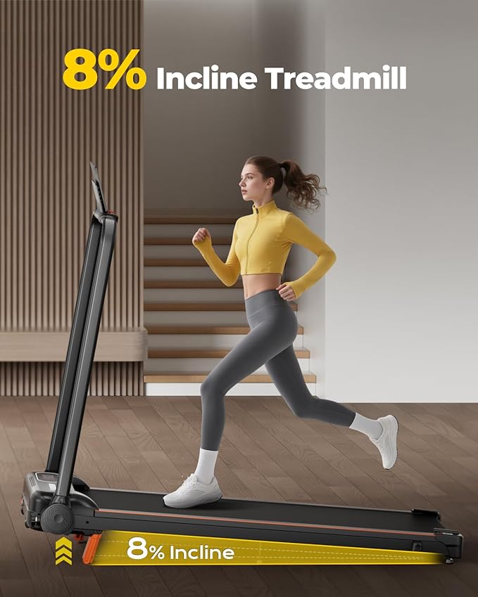 Portable Walking Pad with Handle Bar for Home & Office, 2 in 1 Folding Under Desk Treadmill with 8% Incline, 3.0HP Small Foldable Compact Treadmills Walking, 0-6.0MPH Electric Walking Machine, 265 LBS