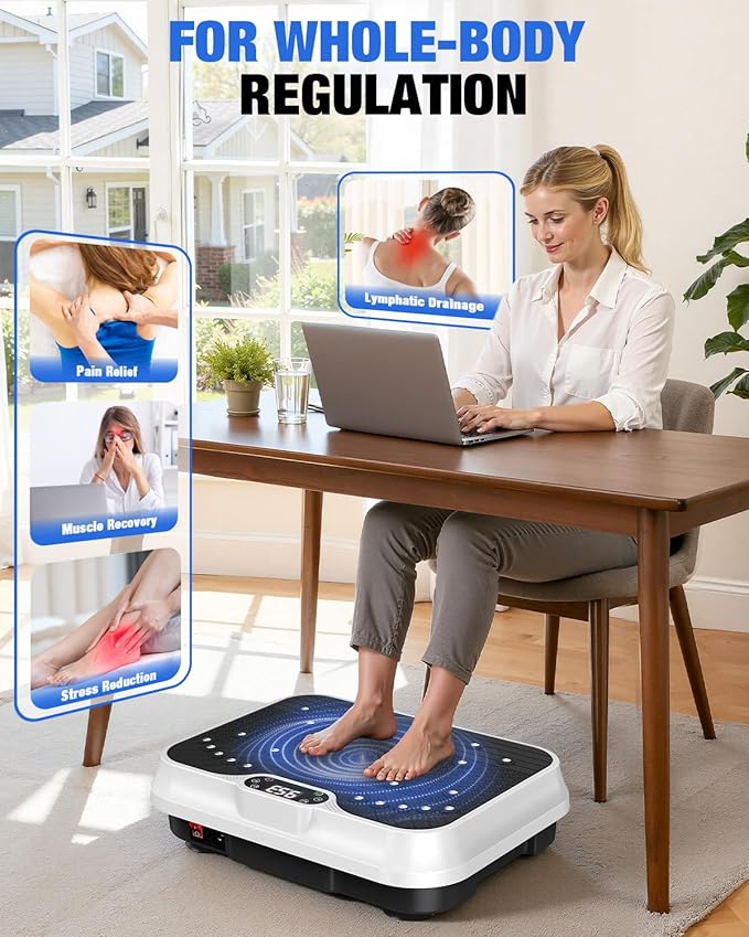 Bigzzia Vibration Plate Exercise Machine for Weight Loss – 100-Speed Platform with Remote & Resistance Bands, 450 lbs Capacity – Quiet Full Body Workout for Lymphatic Drainage at Home