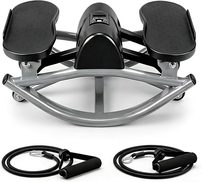 Rocking Steppers Side to Side for Exercise at Home, Fitness Rock Stepper Machine with Resistance Bands and Non-Slip Mat for Legs Glutes Workout, Portable Lateral Stepper for Home,Apartment and Office