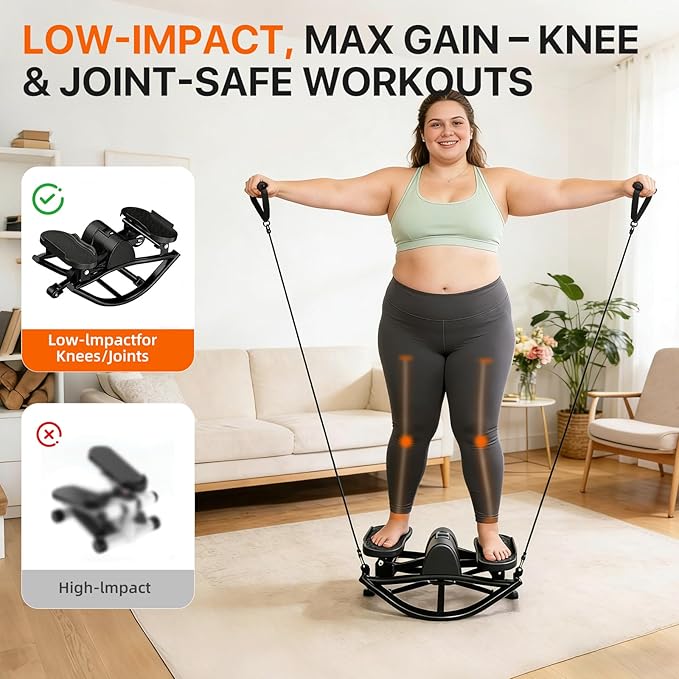 Rocking Stepper Side to Side Machine for Home, 330 lbs Lateral Rocking Stepper with Digital Monitor Resistance Bands– Quiet Low-Impact Cardio Equipment for Legs Glutes Abs