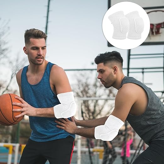 1 Pair Volleyball Elbow Pads, Arm Brace Pads Elbow Protector Strap Support Fitness Arm Protector Compression Breathable with Padded Soft Support Cushion for Men and Women(White,XS)