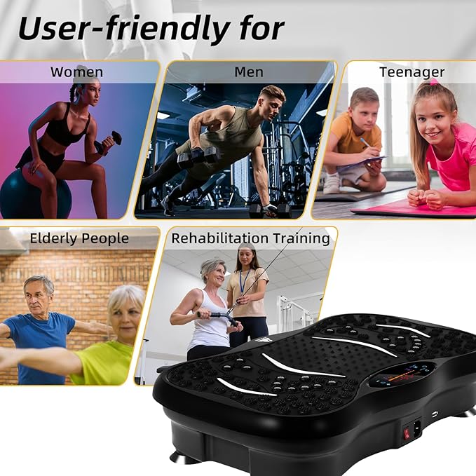 Himaly Vibration Plate Machine, Vibration Fitness Trainer with Bluetooth Speaker, 5 Program Modes, 2 Resistance Bands, Home Exercise Equipment for Fitness Body Toning