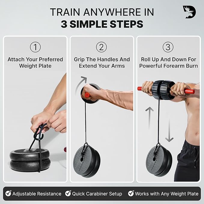 DMoose Fitness Forearm Strengthener & Wrist Roller - 2 in 1 Arm Exerciser with Non-Slip Premium Grip, Durable Nylon Rope - Helps with Elbow Tendonitis, Wrist Recovery & Strength Training
