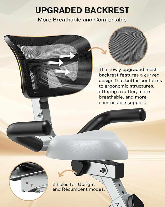 pooboo Folding Exercise Bike, Foldable Upright Stationary Bike, Indoor Cycling Magnetic X-Bike with 8-Level Adjustable Resistance, 6.6 LBS Flywheel, 300LB Capacity, Back Support Cushion for Home Gym