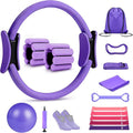 Pilates Ring Set 15 PCS, Home Pilates Essentials Kit for Women, 12" Pilates Ring and 9" Ball Set, Pilates Kit with Ankle Weights 2LB, Resistance Bands, for Toning & Better Me Gifts