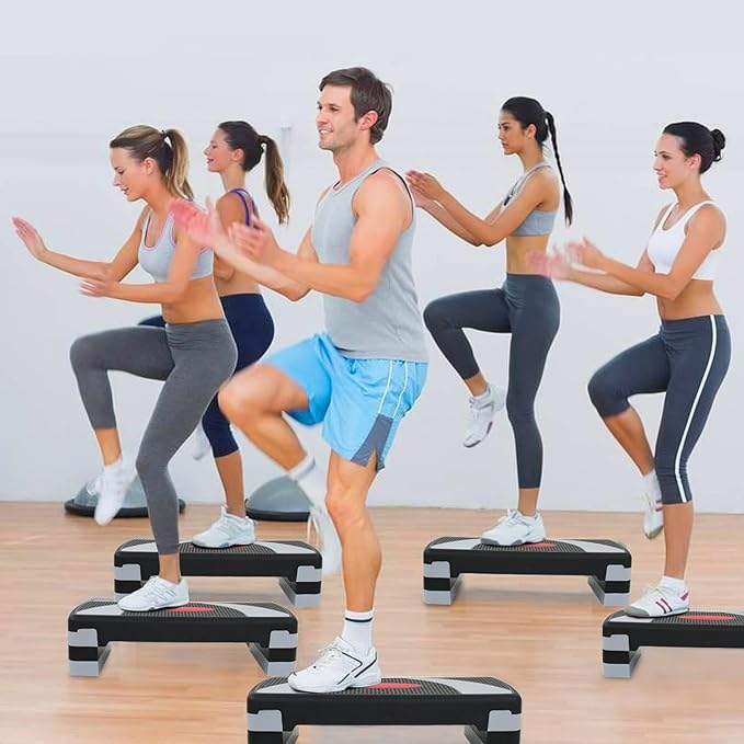 30" Aerobic Step Platform - 3-Level Adjustable Height (4"/6"/8"), Non-Slip Fitness Stepper w/Stackable Risers for Home Gym, Cardio & Strength Training