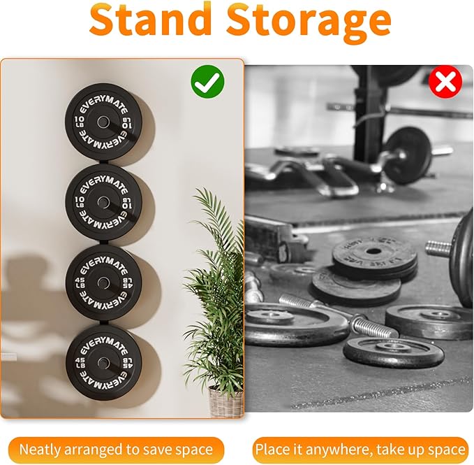 EVERYMATE Weight Plate Storage Rack, Olympic Weight Plate Holder, Bumper Plate Storage, Home Gym Organizer
