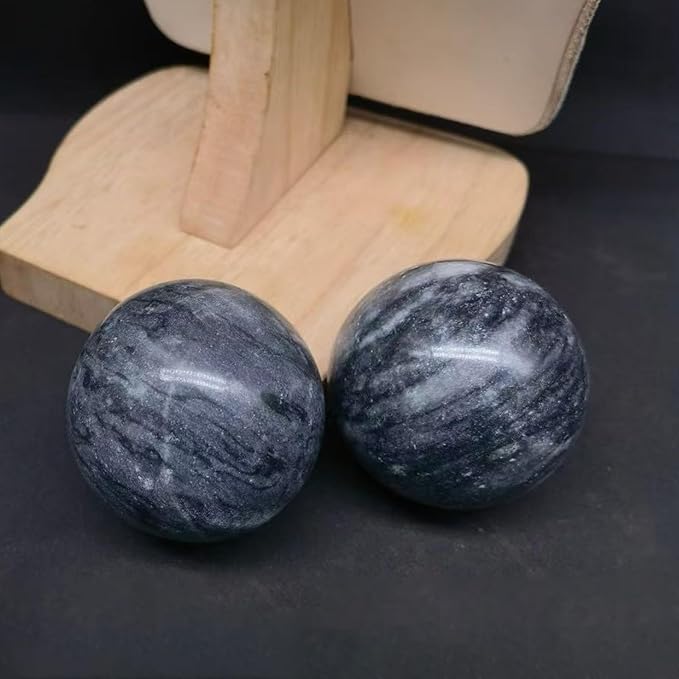 Traditional Chinese Baoding Balls, Marble Health Exercise Stress Relief Balls, Dark Grey, 2-Piece Set (Dark Grey, Small-1.38")