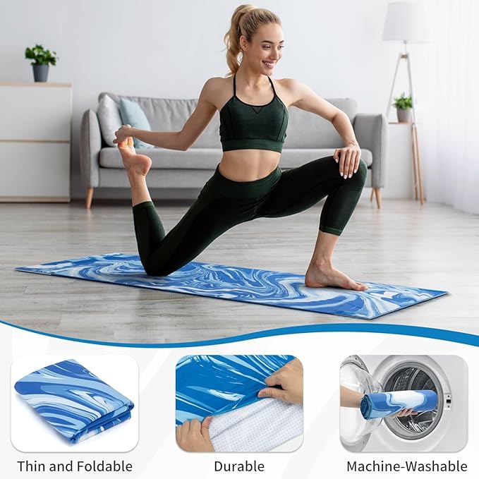 Yoga Mat Towel Cover with Large Corner Pockets, Non Slip Grip Microfiber Mat Cover Mat for Hot Yoga, Pilates and Gym Workout, 70" L x 26" W, Blue