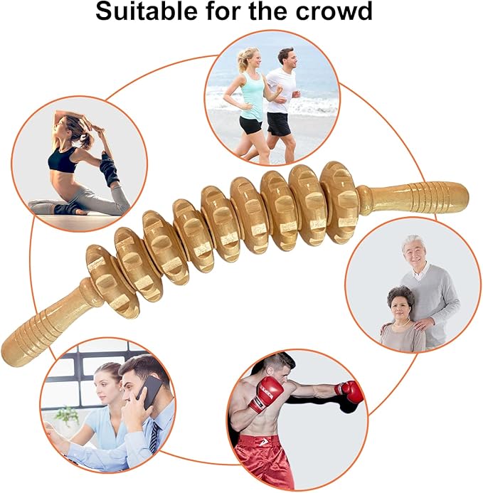 Manual Massage Stick, Curved Wooden Handheld Roller Trigger Point Massager for Fascia, Cellulite, Muscle & Abdomen, Body Therapy Massager, Belly Relief Tool, White