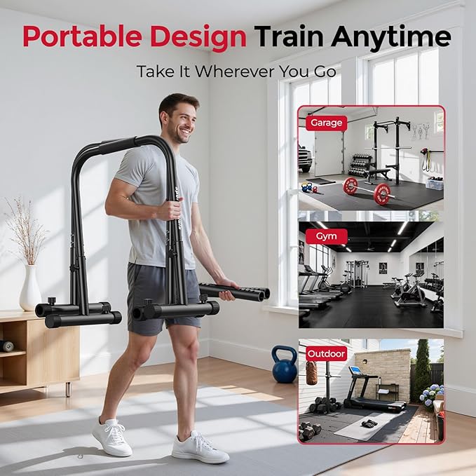 Sportsroyals Adjustable Dip Bar Station, Heavy Duty Parallette & Parallel Bars, 400LBS Stable Dip Stands for Home Gym, Calisthenics & Upper Body Workout Equipment