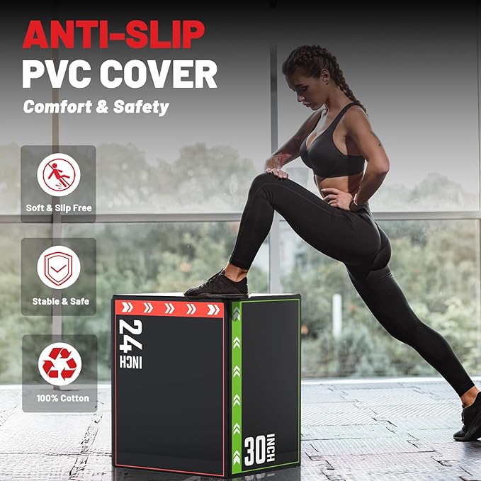 papababe 3-in-1 Plyometric Box Multi-use Jumping Exercise Equipment Trainer with Anti Slip Surface and High Density Foam for Workout Training