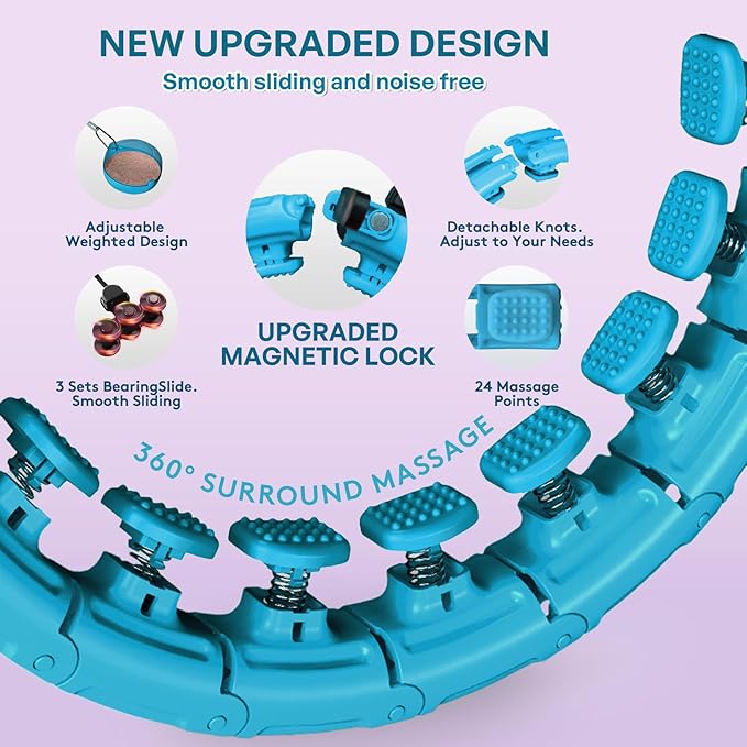 30/24/12 Knots, Upgraded Magnetic Lock Weighted Hula Hoop for Kids Adults Weight Loss, Infinity Hoop Plus Size, Home Indoor Outdoor, Fitness Exercise, Abdominal Toner