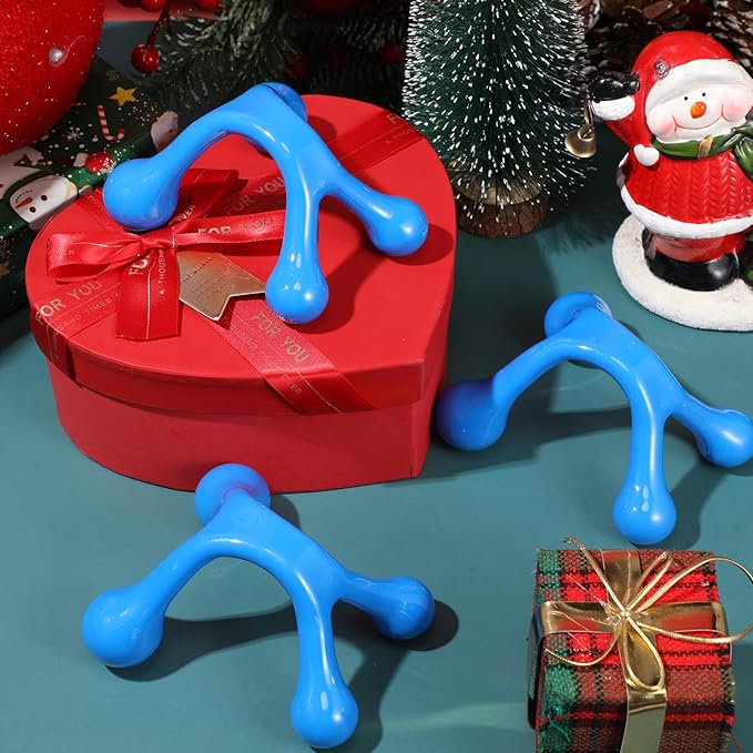 Liliful 9 Pcs 4 Point Massage Tools Christmas Gift Office Gift Small Hook Massager Handheld Palm Shaped Manual Back and Neck Massager Tools 4 Legged Hand Held Massager(Blue)