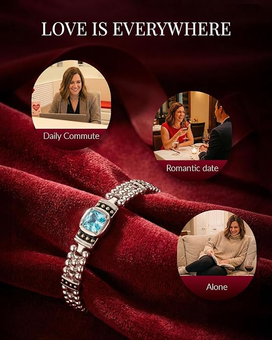 RainSo Women's Bracelet Enique Blue Gemstone Design Magnetic Bracelets for Women Wristband with 3 Smarter Buckle Adjustable with Gift Box