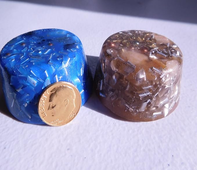 Small Tower Buster Crystal Orgone Generator Energy Accumulator 528Hz/7.83Hz/Advance Harmonics Many Beautiful Ingredients and Colors!! (1 Tru Blue 1 B. Gold)
