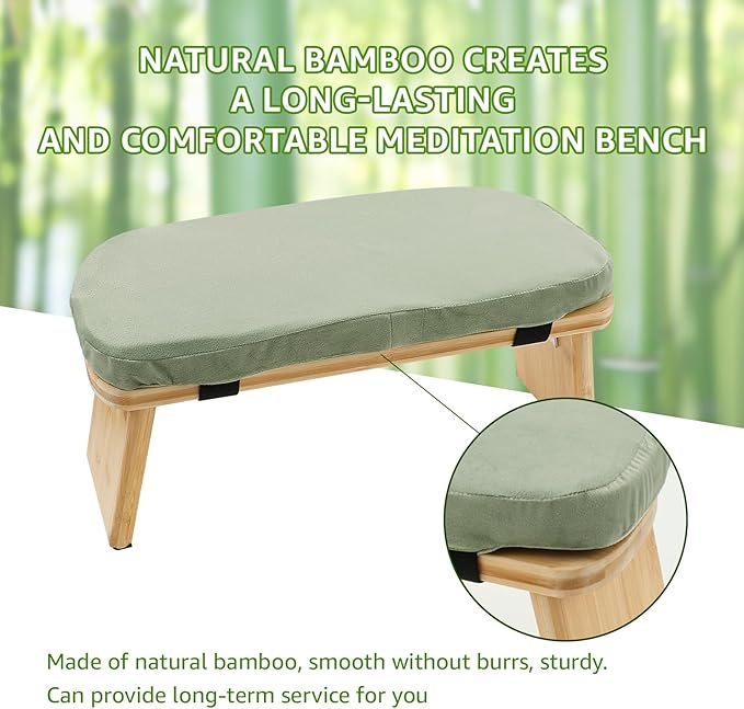 Meditation Ergonomic Bench, Yoga Prayer Meditation Bench with Soft Cushion, Yoga Bench Kneeling Stool Prayer Bench, Foldable Prayer Chair for Kneeling Sitting Prayer Extended Practice (Green)
