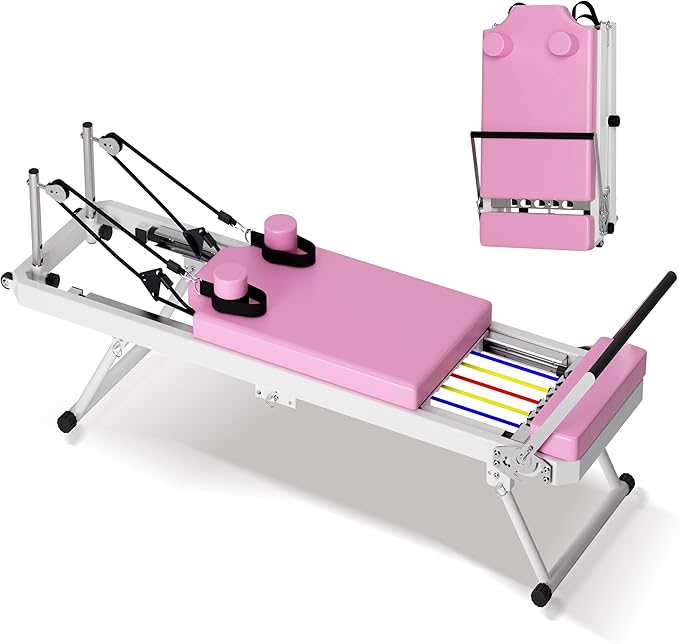 Pilates Reformer Machine for Home Gym, Foldable Pilates Machine Equipment with High Strength Alloy Springs for All Level Users, Up to 330lbs