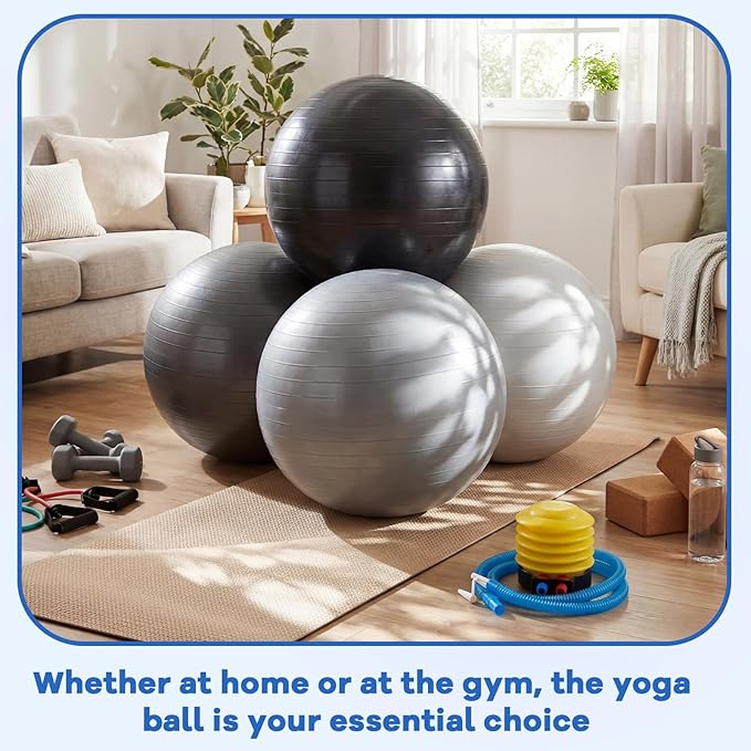 Leyndo 4 Pcs 26 Inch Yoga Exercise Ball Pilates Pregnancy Birthing Fitness Ball with Quick Pump Anti Burst for Improved Posture, Balance, Yoga, Pilates, Training