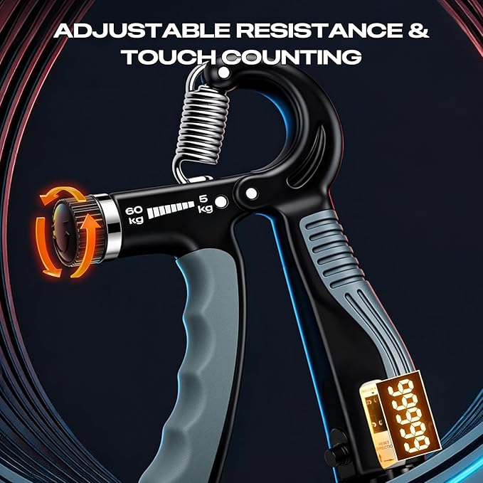 Grip Strength Trainer - Adjustable Resistance 11-132lbs/5-60kg Hand Gripper & Forearm Strengthener Device with Smart Counter for Sports & Rehab