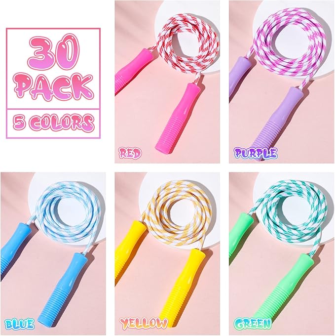 Aoriher Jump Rope for Kids Nylon Adjustable Weighted Braided Fitness Skipping Stripe Ropes with Plastic Handles 8.2 Feet for End of The School Exercise Sport Party Equipment Gift, Assorted Colors