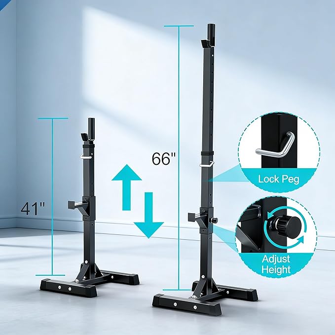 ZENY Adjustable Squat Barbell Rack Stand, Bench Press Rack for Home Gym Strength Training, Max Load 550LB