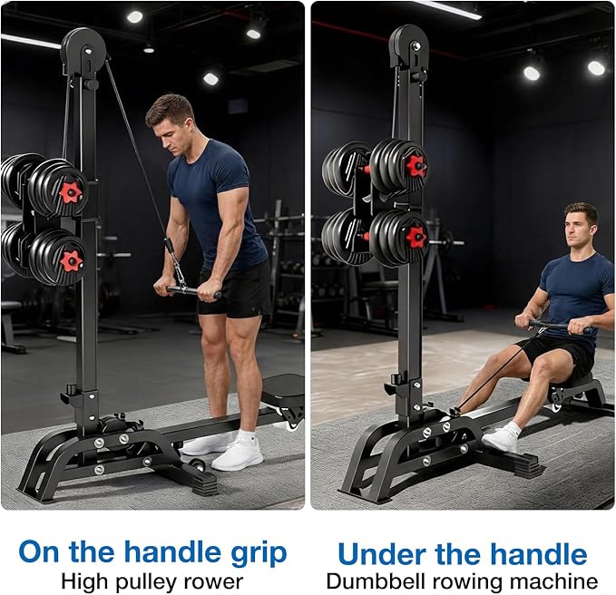 Foldable Multifunctional Rowing Machine, Dumbbell-Loaded Home Gym Equipment, Adjustable Resistance Strength & Cardio Trainer, Full Body Workout with Pull Down System (No Dumbbells Included)
