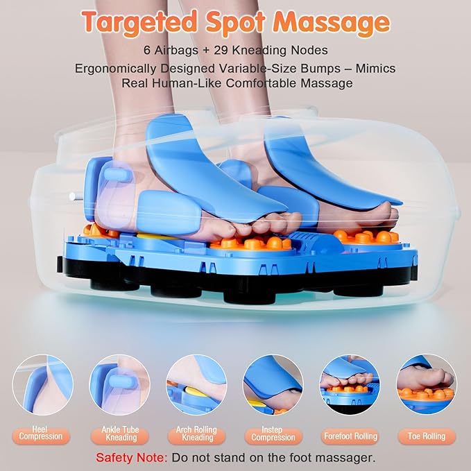 Foot Massager Machine with Heat, Upgrade 6 Airbags 29 Nodes Deep Rolling, Compression, Ankle Kneading, Shiatsu Foot Massager for Neuropathy Plantar Fasciitis, Gifts for Men Women Fits Up to 13"