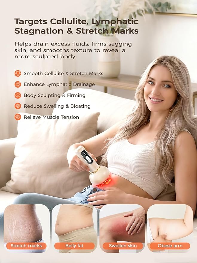 Lymphatic Drainage Massager & Anti Cellulite Massage Tool, for Legs, Arms & Belly, Body,Helps Reduce Stretch Marks & Cellulite,with Microcurrent, Light Heat & Vibration