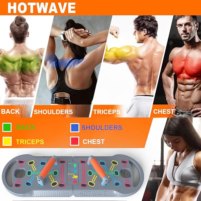 HOTWAVE Portable Exercise Equipment with 16 Gym Accessories,20 in 1 Push Up Board Fitness,Resistance Bands with Ab Roller Wheel,at Home Workout for Men