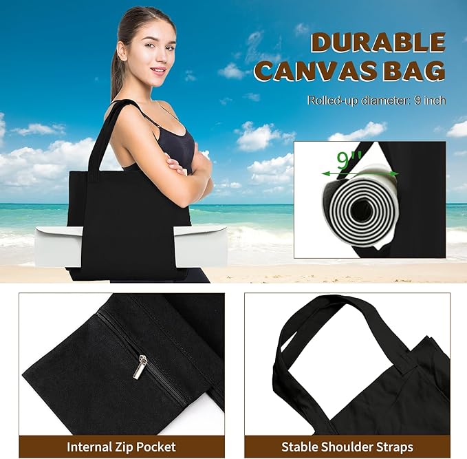 Yoga Mat Carrier, Gym Bag With Yoga Mat Holder, Women Canvas Tote With Shoulder Strap For Pilates, Travel, Office, Sports, Workout And Beach – Inner Zippered Pocket, Fits Standard And Small Mats