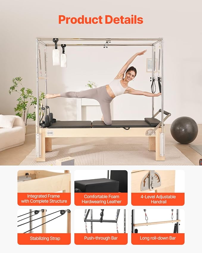 VEVOR Pilates Reformer Machine, Pilates Workout Equipment for Home Gym Studio Use, Pilates Reformer with Sitting Box and Jumpboard，fit for Beginners & Advanced Users