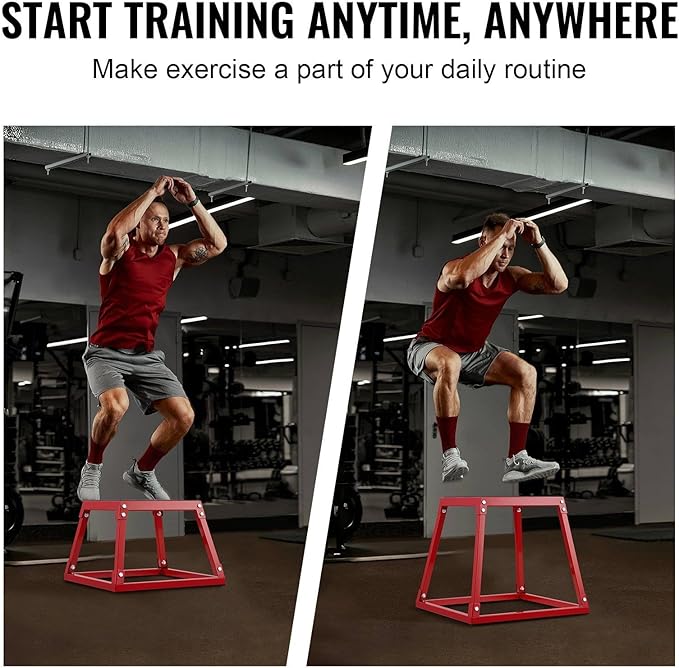 Plyometric Jump Box, 12 Inch Plyo Box, Steel Plyometric Platform and Jumping Agility Box, Anti-Slip Fitness Exercise Step Up Box for Home Gym Training, Conditioning Strength Training, Red