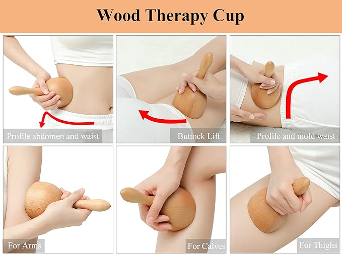 Handhleld Wooden Massage Cup Wood Therapy Massage Tool Body Sculpting Tools for Maderoterapia,Lympahtic Drainage,Anti-Cellulite,Muscle Pain Relief