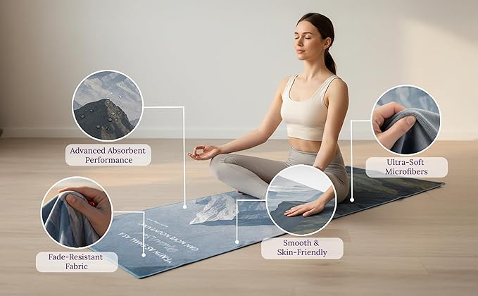 Multipurpose Mat Towel 26.5" x 72" - Christian Faith-Based Fitness Towel with Non-Slip Silicone Grip, Quick Drying & Sweat Absorbent for Yoga, Pilates, Gym, Picnic & Outdoor Activities