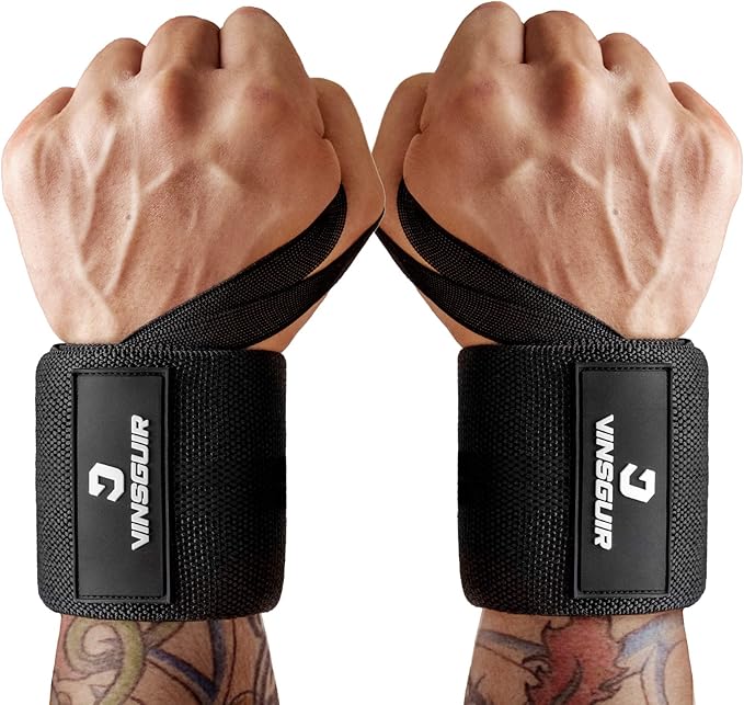 VINSGUIR 21'' Elastic Wrist Wraps for Weightlifting and Working Out(USPA Approved), Breathable Gym Wrist Sraps for Weightlifting with Thumb Loop and Left/Right Tabs, Wrist Brace for Wrist Support and Protection, Men and Women (Pair)